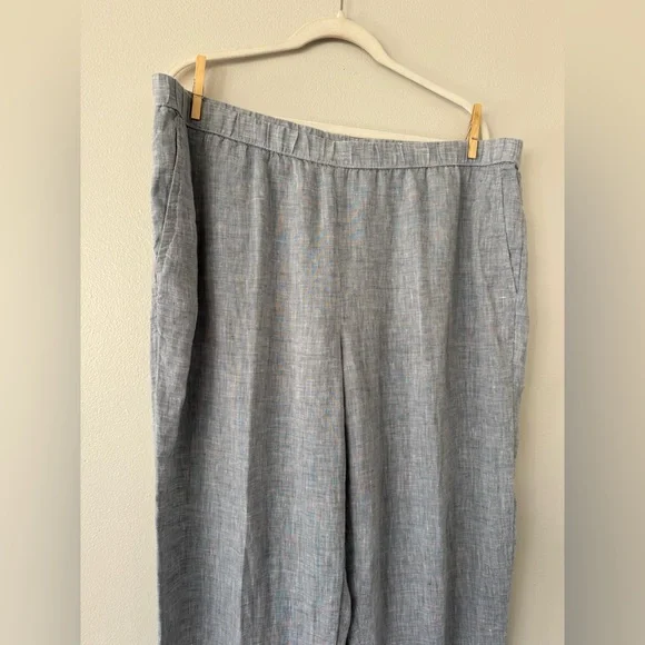 Eileen Fisher Organic Linen Pull On Ankle Pants in Blue Chambray - Picture 3 of 8